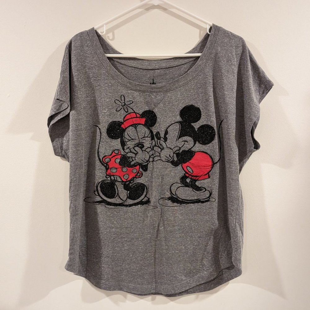 Disney Parks Minnie and Mickey Sparkle Dolman Top, Size Extra Large